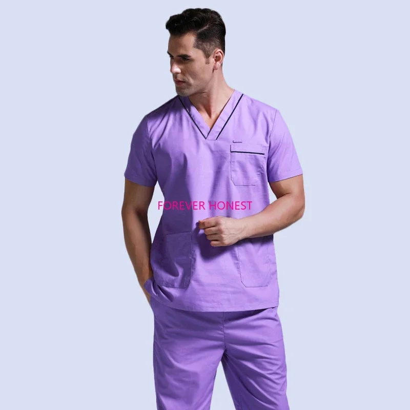 

Plug Size Medical Suit for Men Short Sleeve Nursing Scrubs Cotton Veterinary Workwear Doctor Coveralls Surgical Pants Dentistry