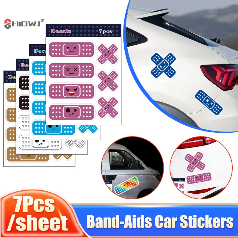 7Pcs/sheet Funny Band Aid Car Sticker Bandages Car Bumpers Window Vinyl Decal Creative Motorcycle Car Decoration Stickers