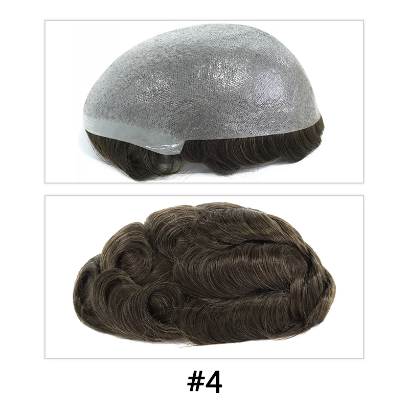 Vloop Front PU Herrenperücken 5-6mm Dünne Haut Herren-Toupet mit Knoten Indisches Echthaar Perücken Haarersatz Natürlicher Topper – Detail 4