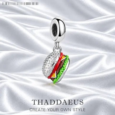 Cheeseburger Hamburger Charm Pendants Pure 925 Sterling Silver Fast Food Fans Gift For Women Men Jewelry