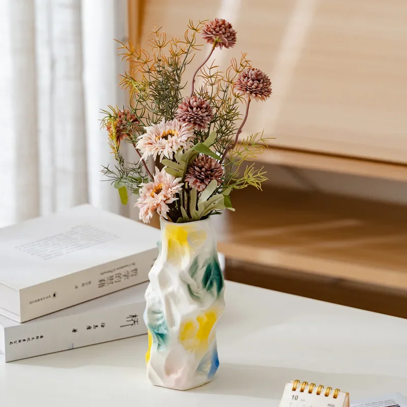 Modern Ceramic Abstract Vases Boho Colorful Glaze Design Flower Vase for Home Decor Living Room Table