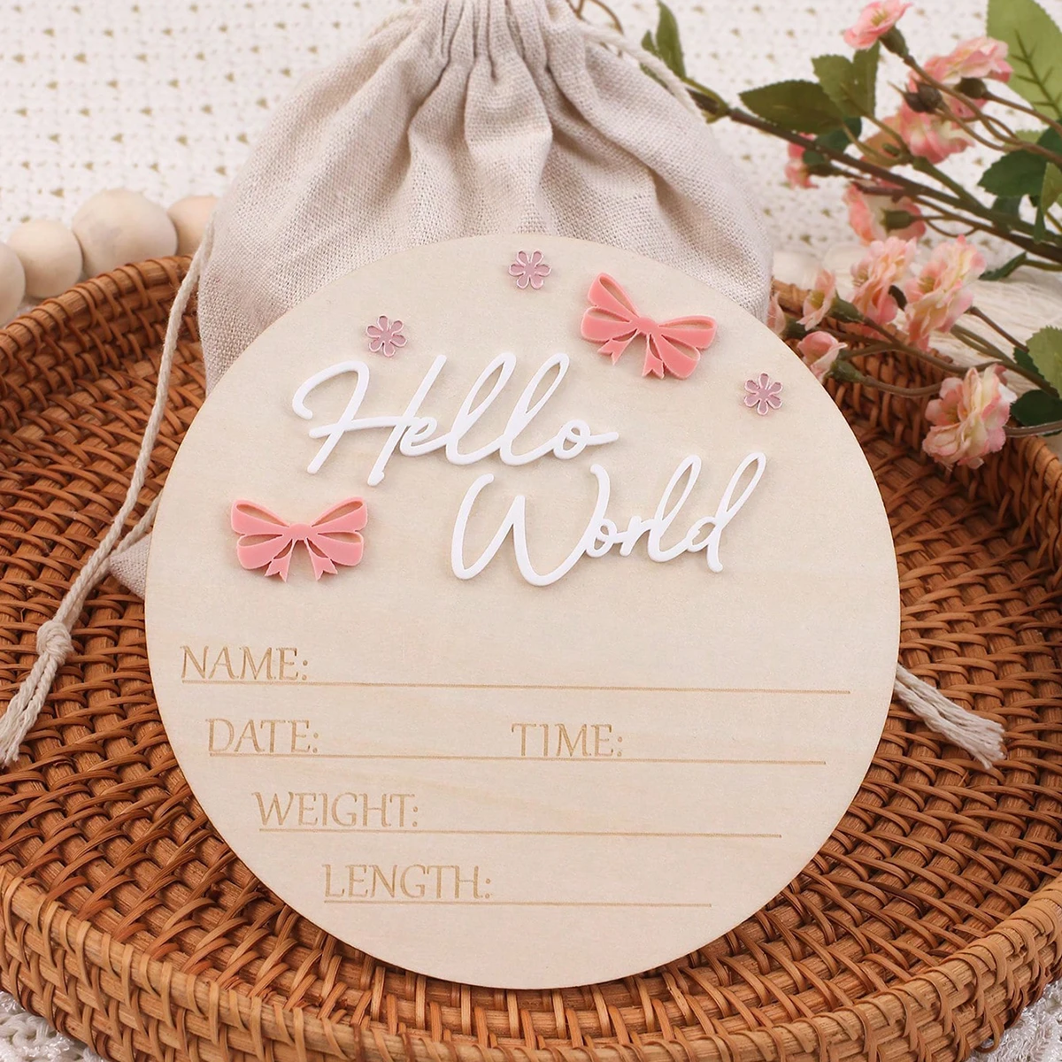 Ylsteed Hallo Welt Neugeborenen Namensschild staubiger rosa Schmetterling Stern Deko Baby Geburt Ankündigungsschild für Krankenhaus Neugeborenen Requisiten