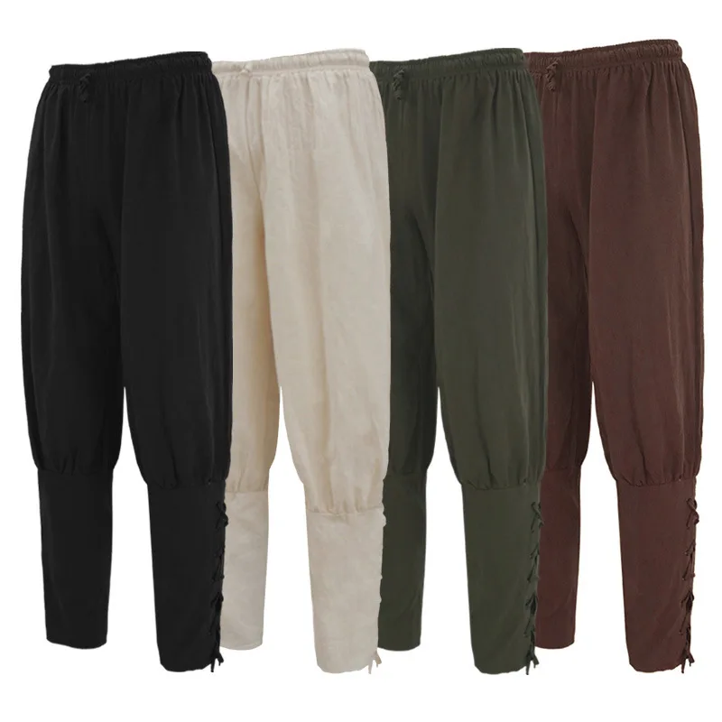 2025 New Medieval Four Color Gothic Pirate Pants for Men,Vintage Performance Costumes,Burgundy Punk Men's Bandage Trousers,S-5XL