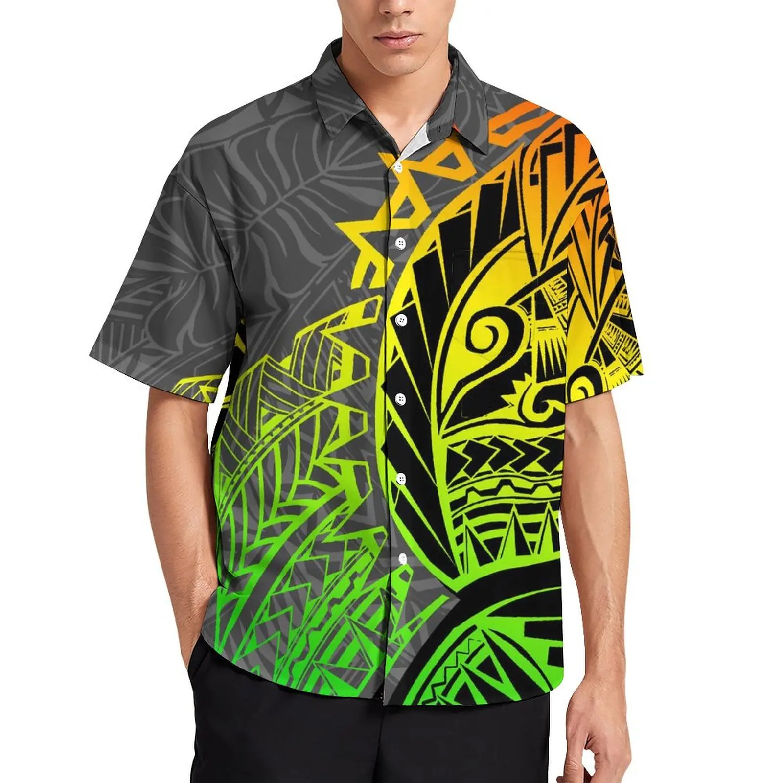 

Fiji Island Tribal Ethnic Design Men'S Lapel Short Sleeve Hawaiian Leisure Holiday Men'S Shirt Polynesian Floral Print