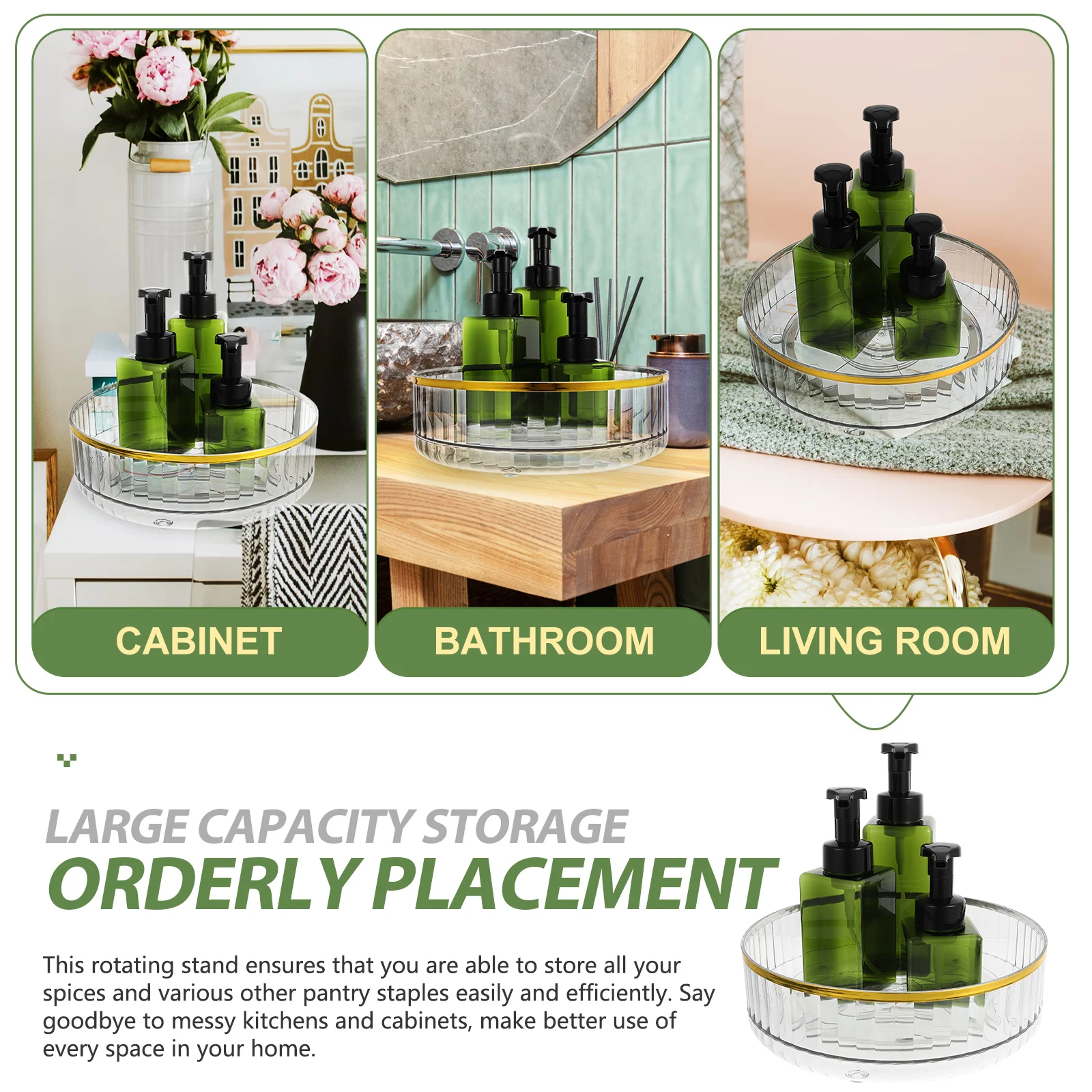 Rotating Desktop Green Plastic Kitchen Cabinet Storage Makeup Convenient Spice Holder Household Holder