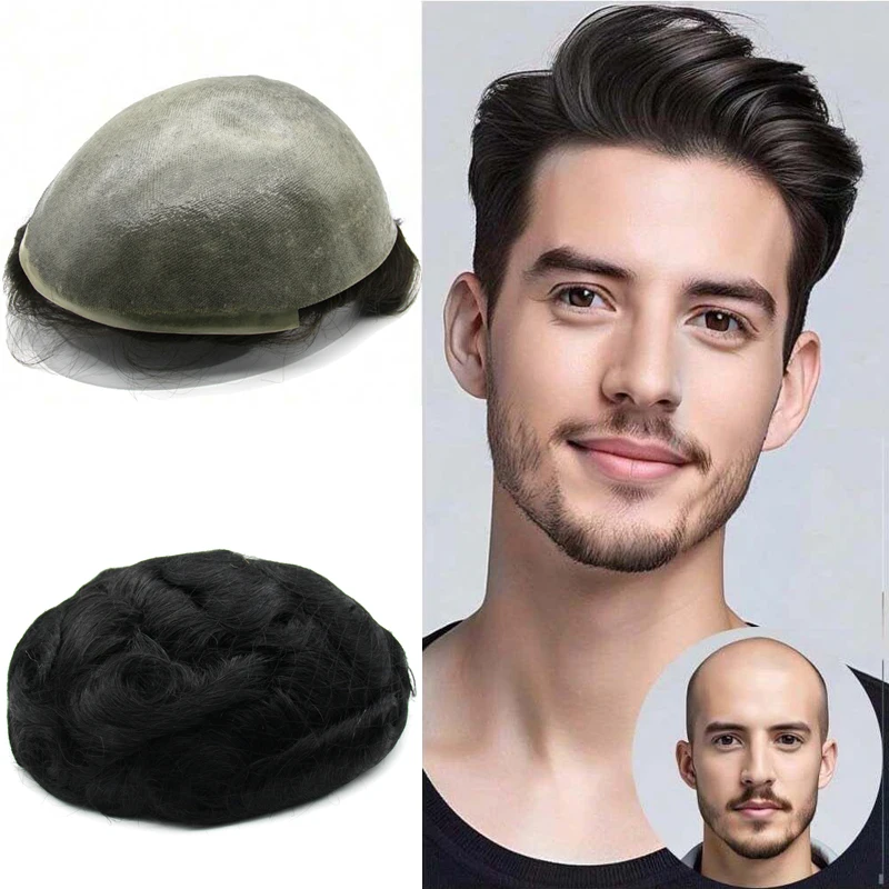 

Мужской парик из 100% натуральных человеческих волос, толщина 0,08 мм, имитация кожи головы, размер основы 8x10 дюймов, мужской парик V-loop