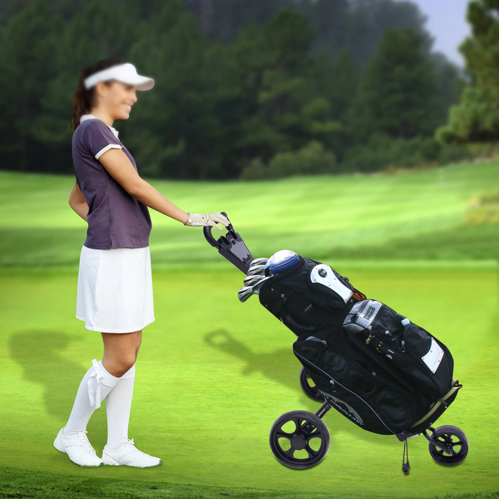 

3 Wheel Foldable/Collapsible Golf Push Cart with Foot Brake Open and Close in ONE Second-Free Cup Holder Included
