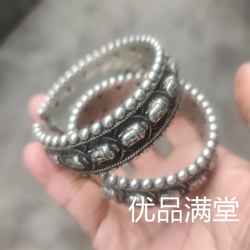 Miao Buddhist , Silver Studio Photography Prop, Vintage Ethnic Carved Bracelet, Hand Jewelry