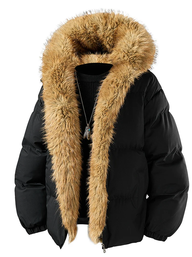 جايت شتوي للرجال من القطن مع معطف بغطاء للرأس من فرو المنك قابل للإزالة بتصميم نسر جبل أمريكي عتيق ملابس خارجية #1