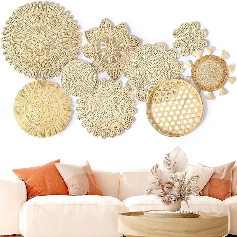 Handmade Art Deco Seaweed Rattan Straw Wall Hanging Wedding Decor Various Sizes for Family Living Room