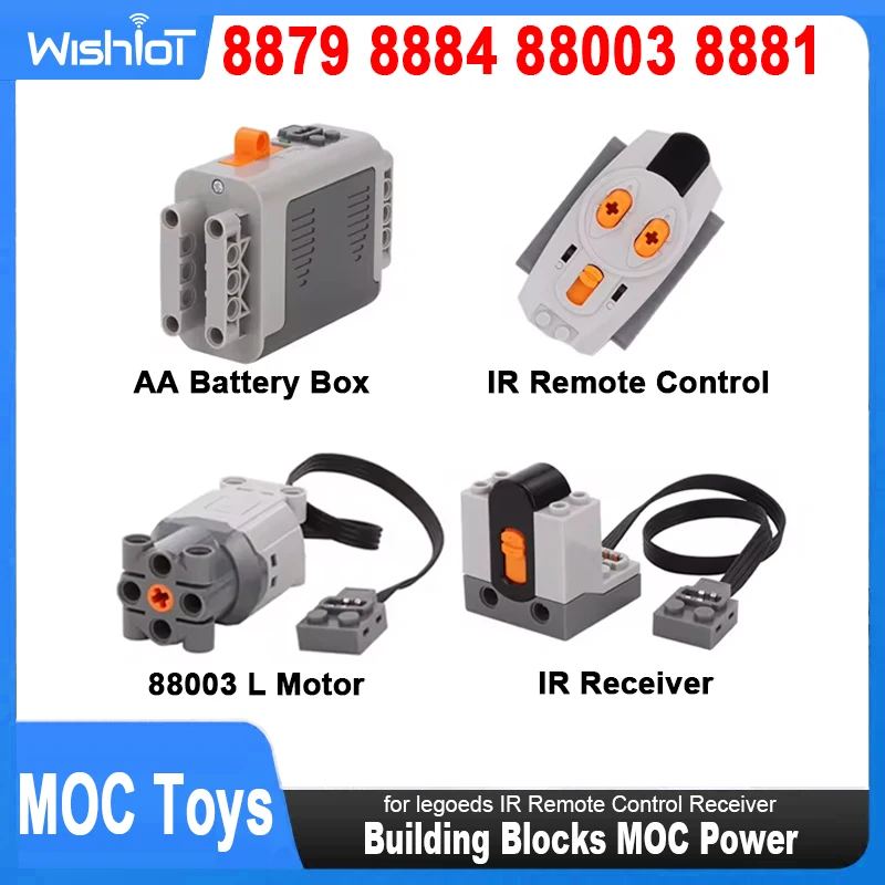 Blok bangunan fungsi listrik MOC Motor 88003 L teknis untuk legoeds IR pengendali jarak jauh Receiver 8879 8884 AA kotak baterai 8881