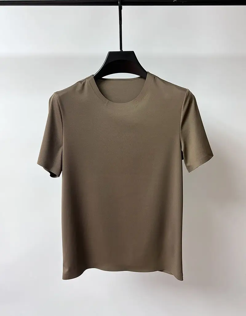 

Ice Silk Short-sleeved T-shirt Men Round Neck Summer New Trendy Brand Quick-drying Half-sleeved Pullover Versatile Iron-free Top