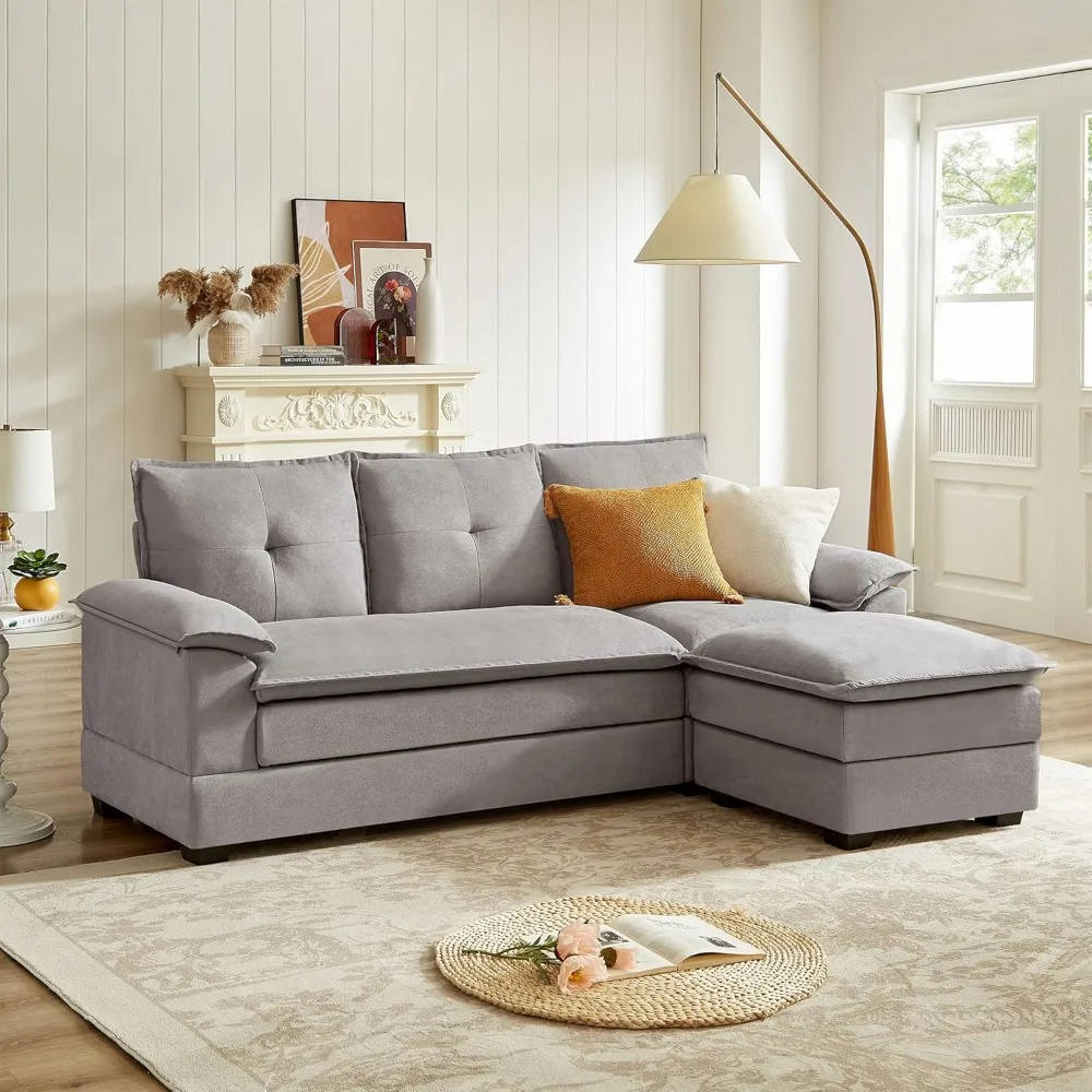 

82" L Shaped Cloud Couch Sectional Sofa for Living Room,with Wood Frame & Removable Ottoman,Soft Comfy Cloud Sectional Sofa