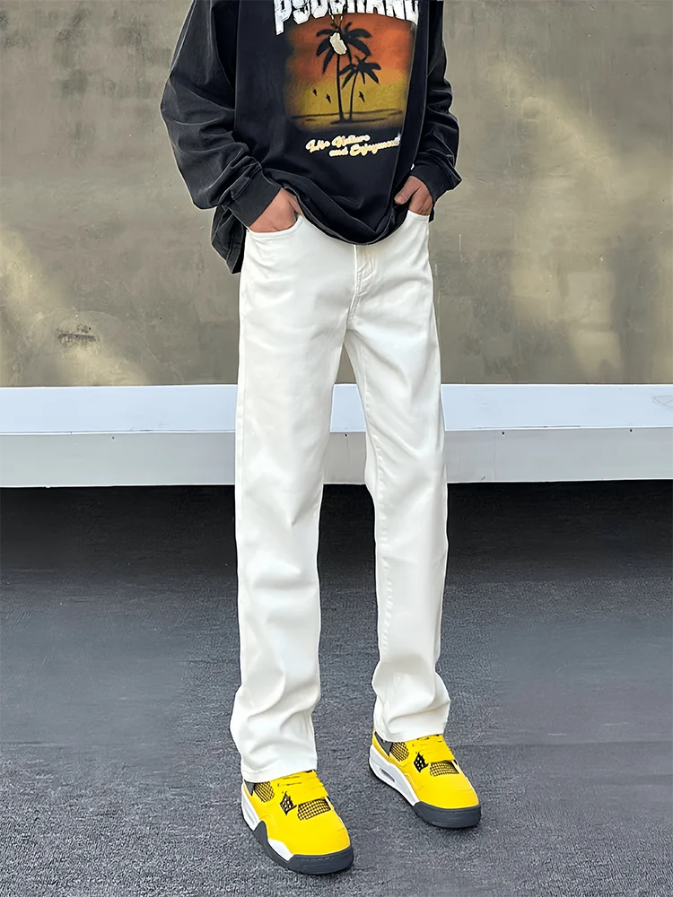 

Мужские джинсы Cleanfit белые, эластичные, прямые, в американском стиле, с высокой талией, приподнимающие, стройнящие, с легким расклешением