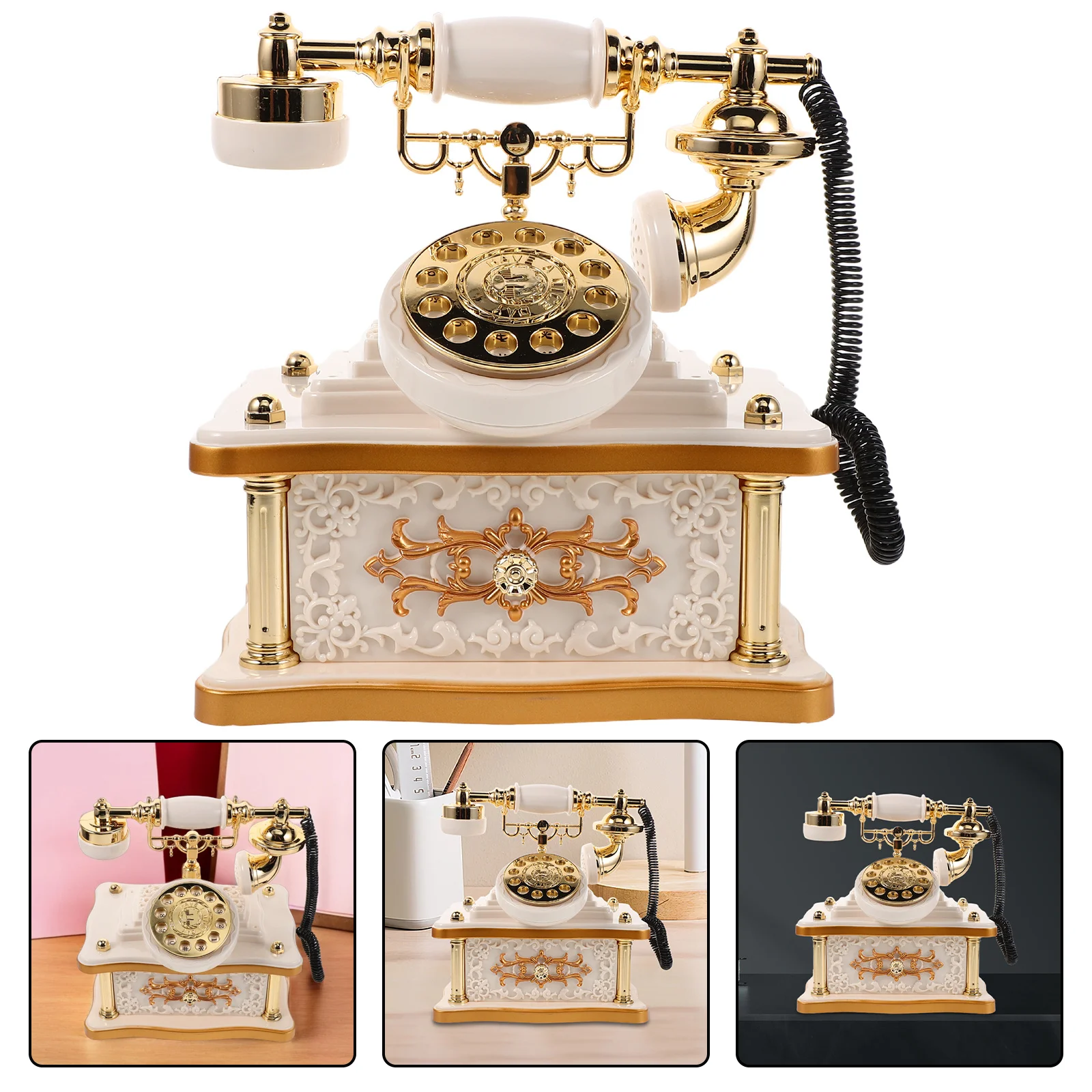 

Vintage Telephone Music Box Retro Dial Phone Old Fashioned Landline Desk Decoration for Cabinet Shelf Entrance Hall