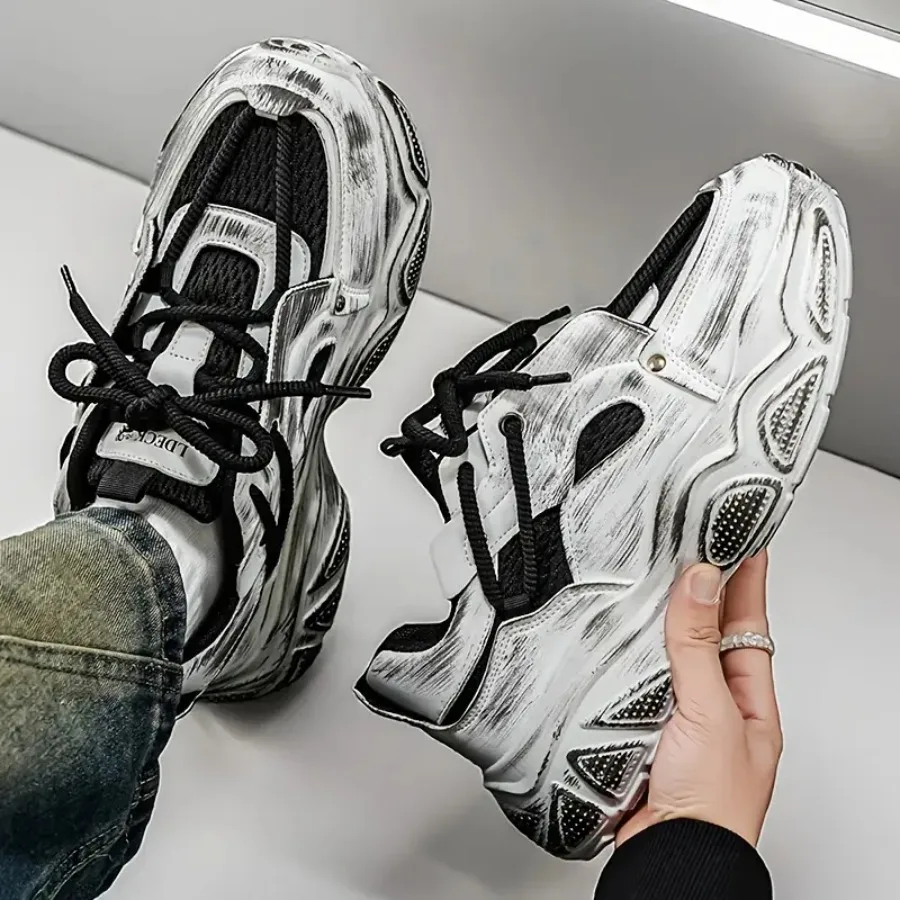 

Кроссовки на платформе в винтажном стиле для полных ног, черно-белые, с цветовыми блоками, повседневные спортивные, с эффектом увеличения роста