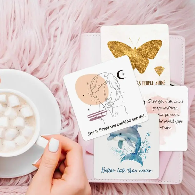 50pcs Women Encouragement Cards Cute Cartoon Inspirational Greeting Cards Daily Affirmations Unique Positive Spiritual Cards