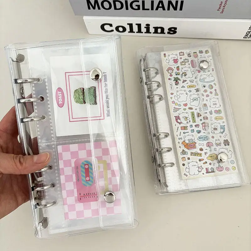 1PC A6 Narrow Loose Leaf Book with 1 or 2 Grid 10 Sheets Page Storage Bags Postcards Binder Idol Small Card Star Storage Book