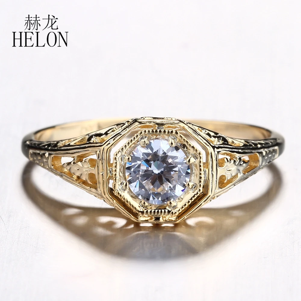 

HELON Solid 14K Au585 Yellow Gold 4.5mm Moissanite Diamonds Engagement Solitaire Ring For Women Anniversary Gifts Fine Jewelry