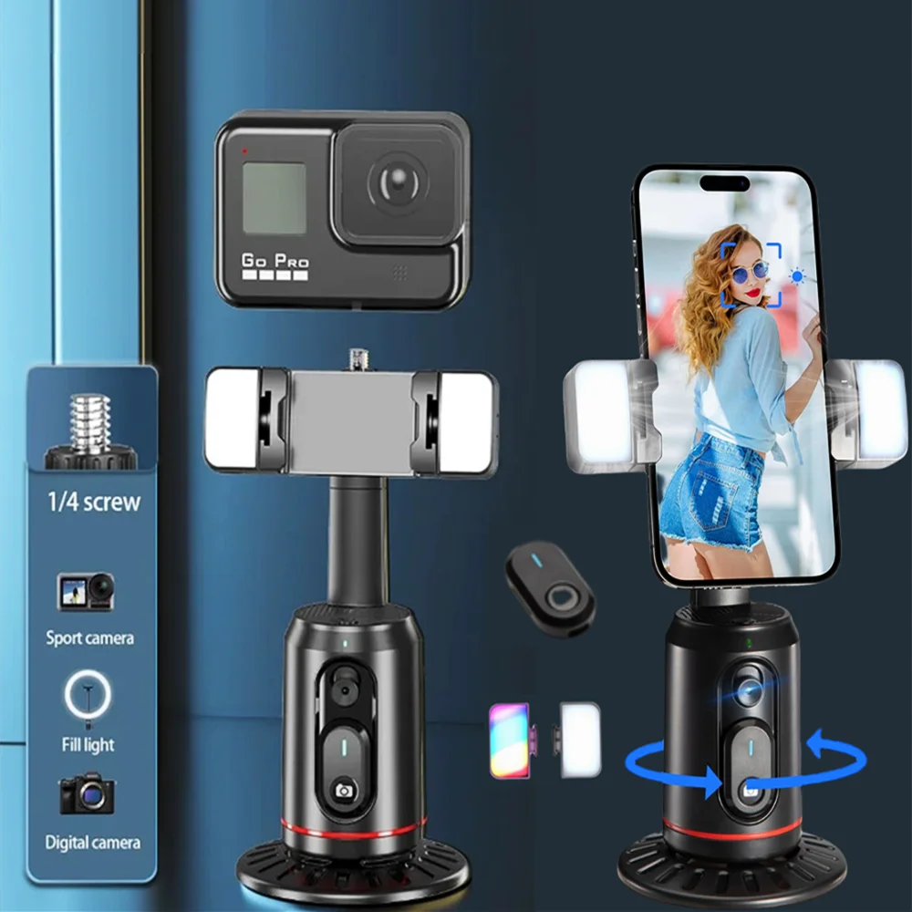 

Roreta 2025 360 Rotation with light and microphone Gimbal Stabilizer Selfie Stick For iPhone Android Smartphone Live Photography