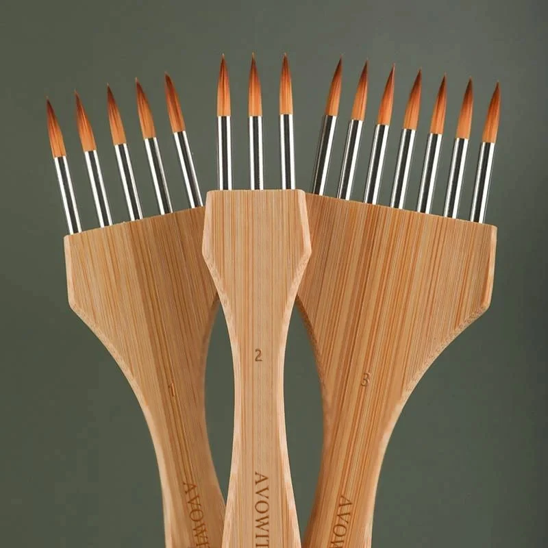 New Wooden Handle Multi Tooth Brush Set, Flat Head, Round Head Artistic Watercolor Acrylic Brush, Multifunctional Painting Brush
