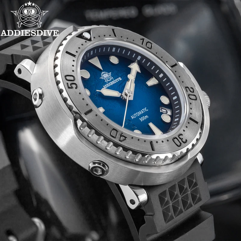 ADDIESDIVE Luxury Mechanical Watch Sapphire Crystal Blue Sea Dial 300M Waterproof Diving Watch BGW9 Luminous Relogios Masculino