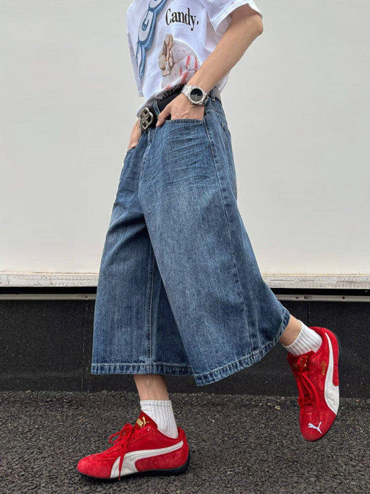 

Летние тонкие широкие джинсы для мужчин, свободного кроя, прямые штаны, винтажные, с эффектом потертости, для подростков, модные