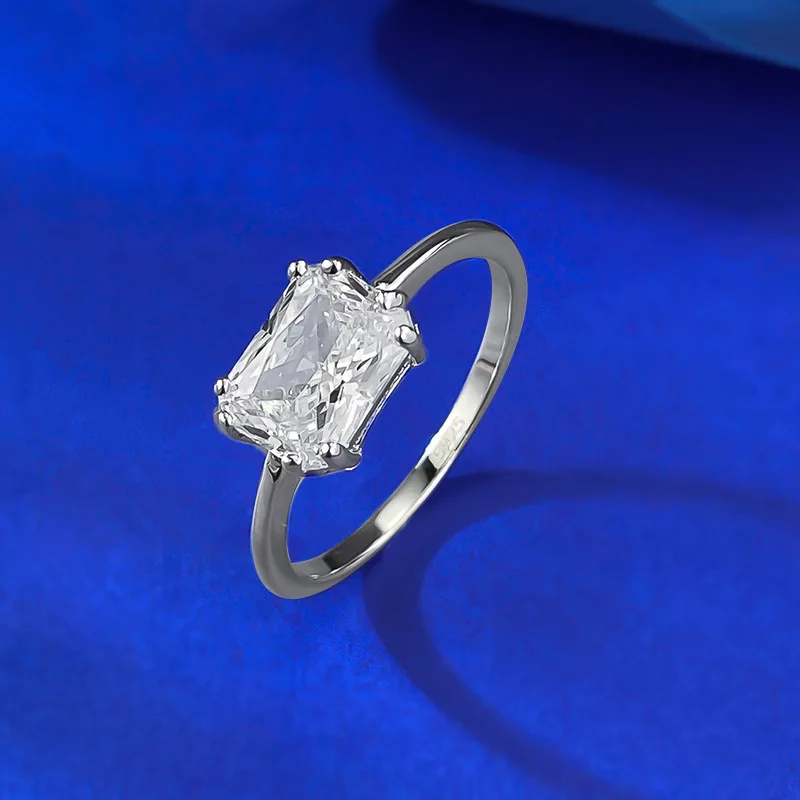 CKT S925 sterling Silver Rectangle High Carbon Daimond Gems Ring for Women Fine Jewelry Anniversary