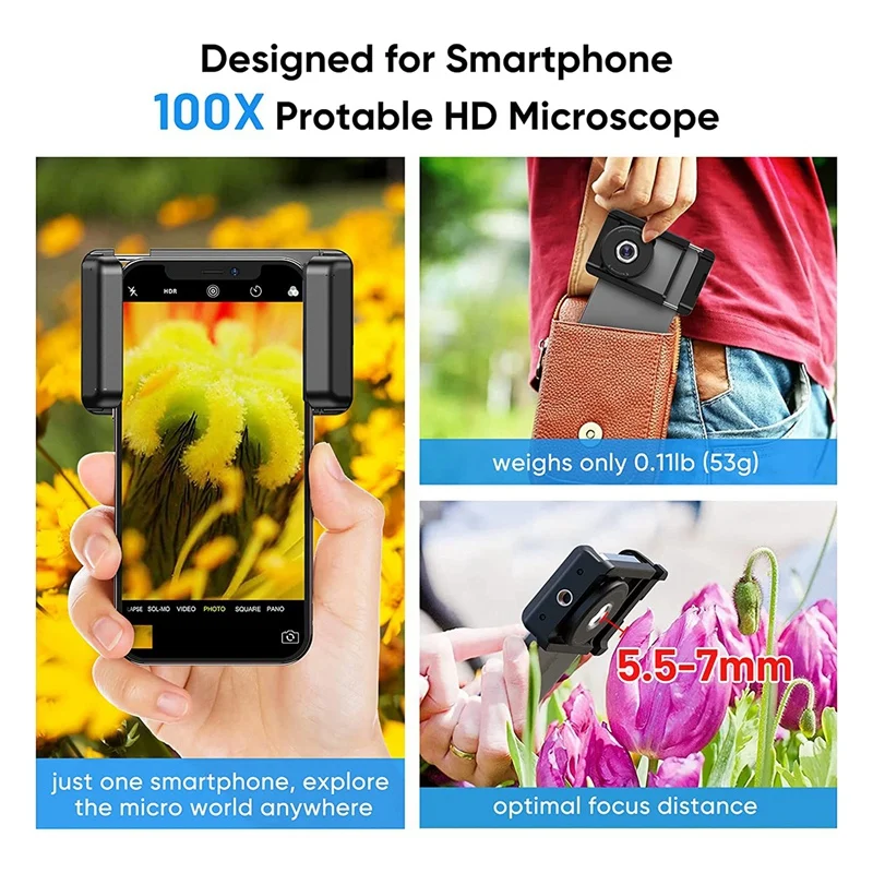 Phone Macro Lens 100X Microscope Micro-Camera With LED Light CPL Handheld Pocket Compatible With Smartphone Parts