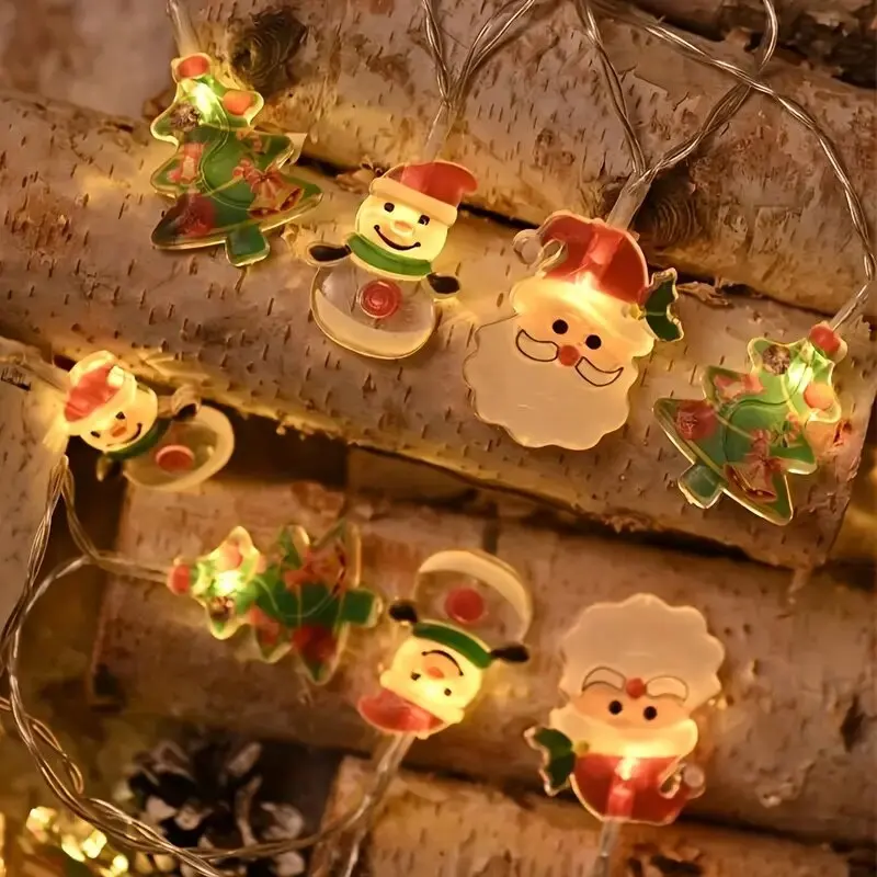 1pc LED Christmas Decor Lights String, Classic Santa&Snowman Design,Battery Operated,Room Decorations,Christmas Tree Decorations