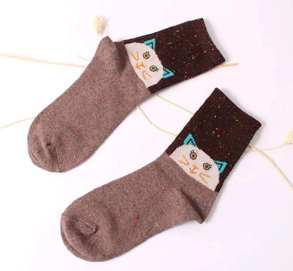 3 Paar/Set Vintage Dicke Kaninchenwollsocken für Damen Retro Winter Harajuku Tiermotive Eule Hirsch Katze Elefant Niedlich Süß – Detail 24
