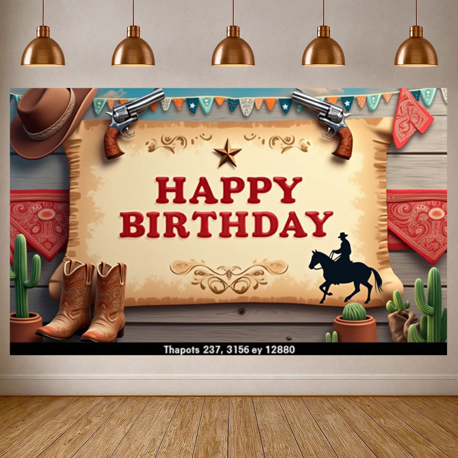 Rodeo Birthday Banner Cowboy Riding  Rodeo Party Display Wild West Birthday Banner Gold Star Embellishment