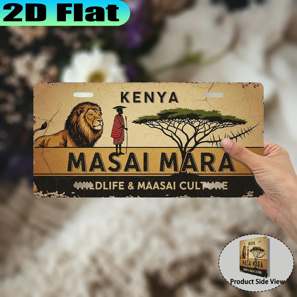 2D Flat - [Enable ] 2D Fla1pc, Kenya Masai Mara Wildlife Retro Sign (30.48X15.24 cm), for Decoration Solely, Adventure Gift, Afr