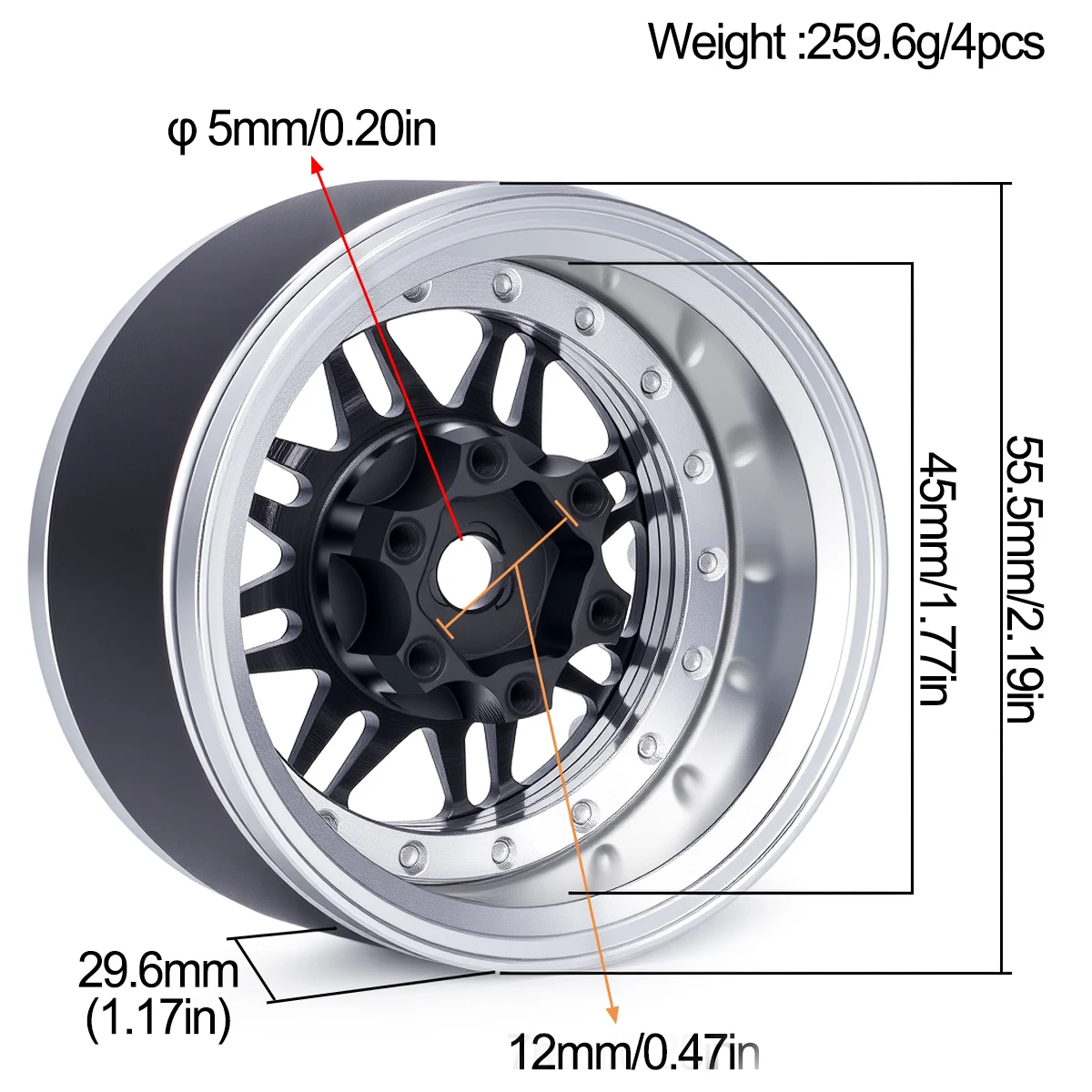 4 قطعة 1.9 الألومنيوم Beadlock جنوط عجلات قابل للتعديل إزاحة 12 مللي متر عرافة ل 1/10 RC الزاحف سيارة TRX4 TRX6 SCX10 90046 GEN7 8 D90 أجزاء