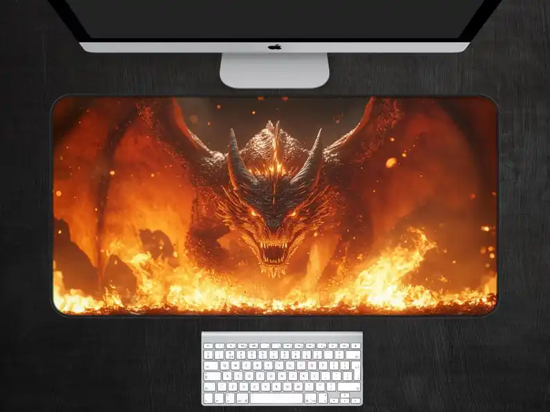 Fire Dragon Desk Mat,non-slip and Waterproof Gaming Mousepad,office and Gaming Desk Decorative Mat,the Perfect Gift for Friends.