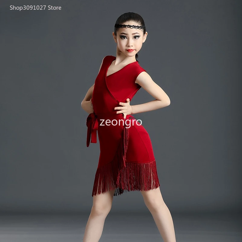 Robe de danse latine en maille de dentelle à manches courtes pour enfants, robe de Rhmoderne pour enfants, jupe de salsa et de tango sexy pour filles