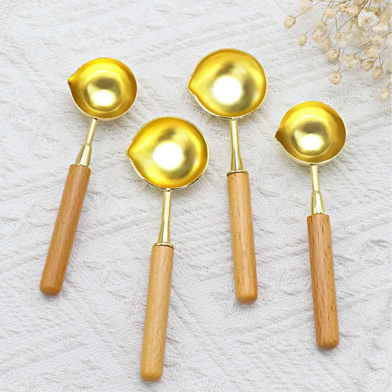 Big Sealing Wax Spoon Anti-Hot Wood Handle Retro Wax Stamping Spoons Fire Paint Melting Firing Stamp Envelopes Card Metal Tool