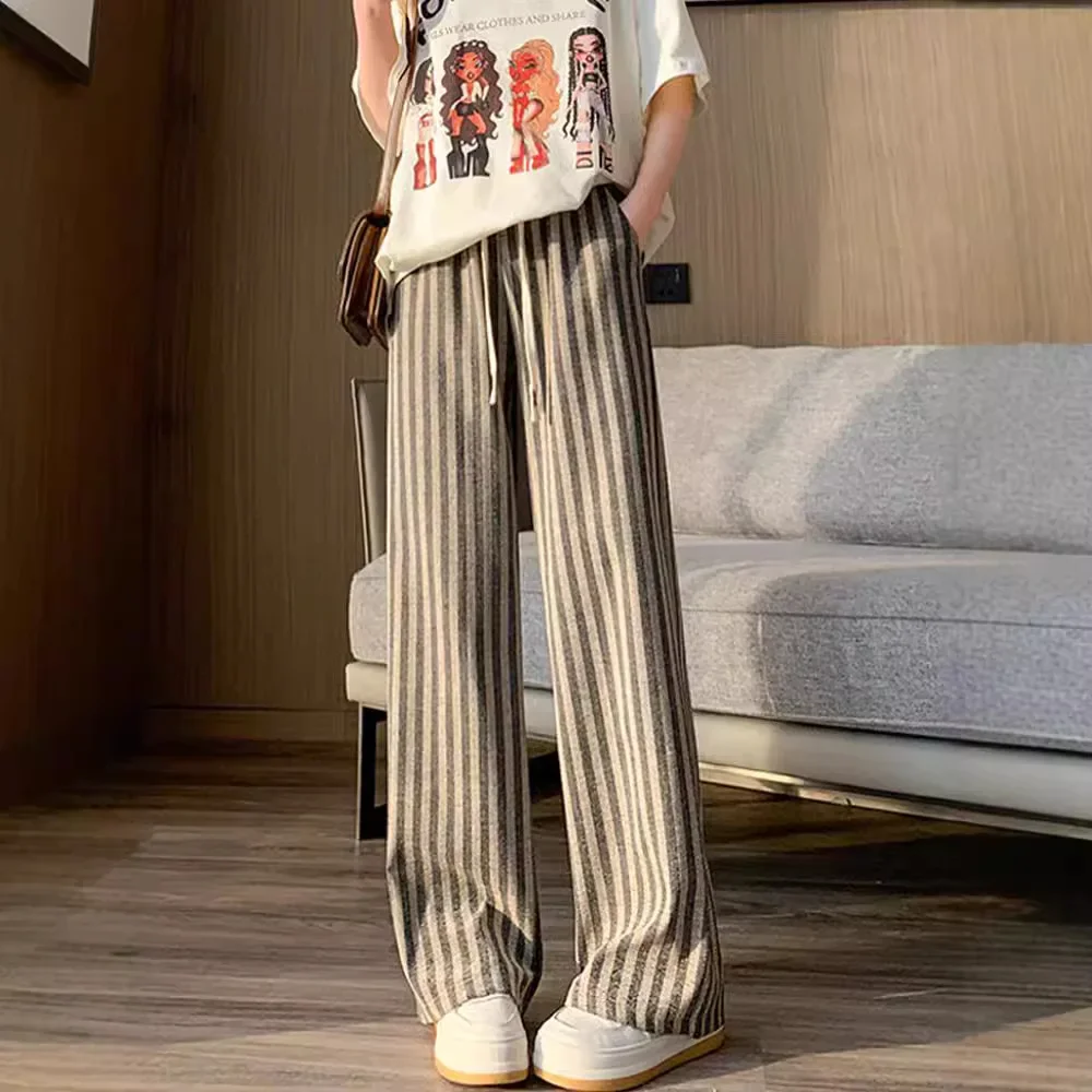 Striped wide-leg casual pants women's summer new Korean version loose lazy style versatile niche fashion straight floor pants