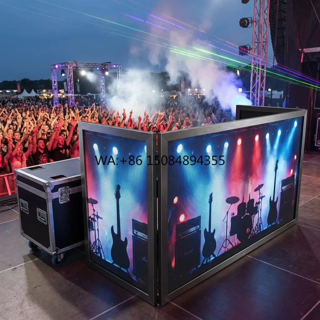 Foldable LED DJ Booth with 1-Min Setup, Seamless P3.91 Mobile DJ Facade for Event Rental