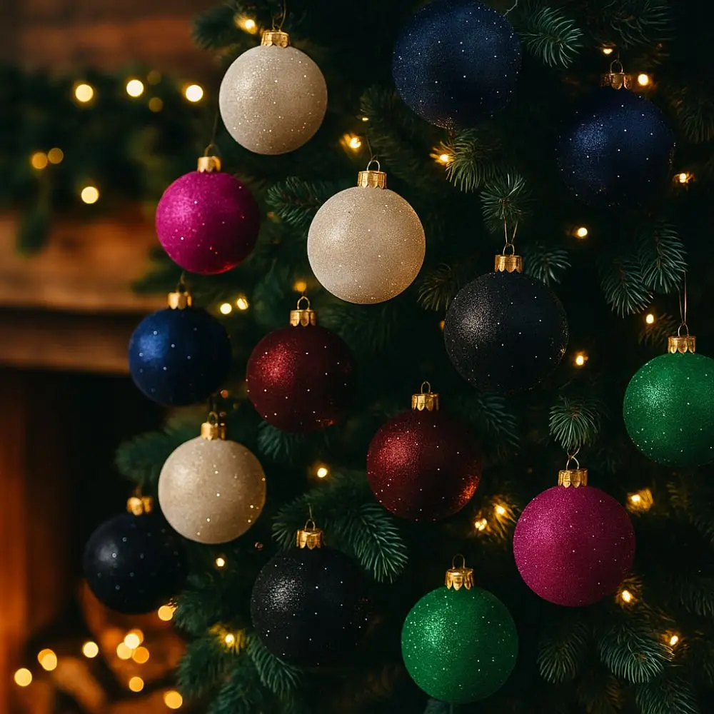 

9pcs/set 8cm Christmas Ball Ornaments Flocking Plastic Velvet Christmas Balls Glitter Shatterproof Xmas Tree Pendant