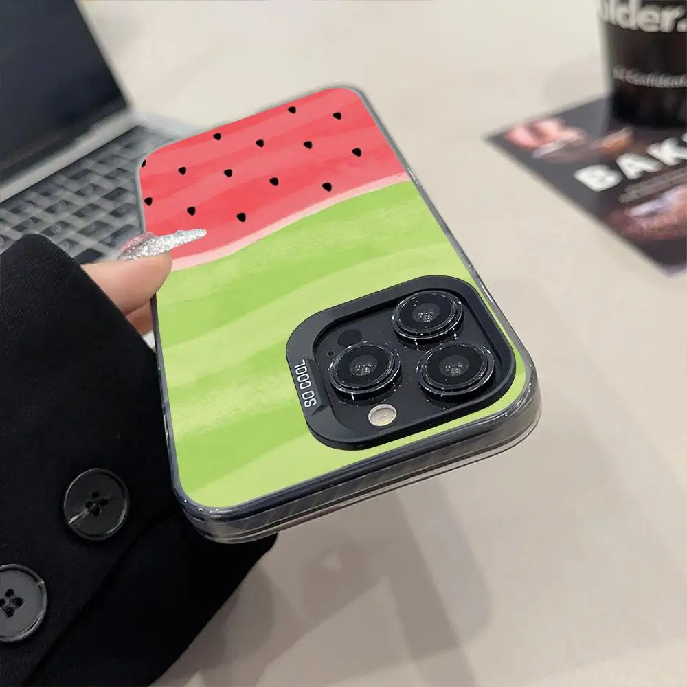 Summer Watermelon Cute Cartoon Phone Case Matte Colored Silver For IPhone 15 14 16 13 12 11 Pro Max Plus XS X Shockproof Hard Co