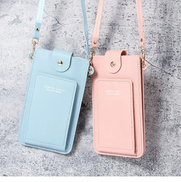 Casual Transparent Touch Screen PU Women's Mobile Phone Bag Multi-function Crossbody Bag Coin Card Purse Travel Storage Bags