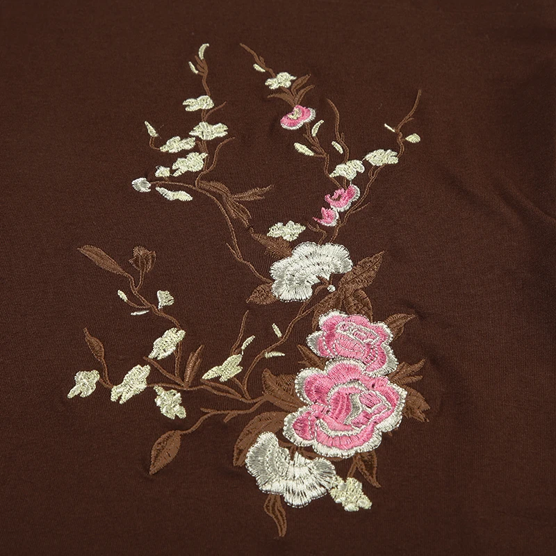 SUCHCUTE Retro-T-Shirt mit Blumenstickerei für Damen, V-Ausschnitt, kurzärmeliges Oberteil, Sommer, All-Match-Freizeitkleidung, Y2K, koreanische T-Shirts, Harajuku – Detail 10