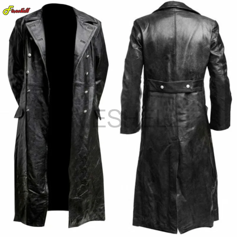 

Men's Medieval Long Sleeve Lapel Leather Coat Winter Gothic Punk Black Long Jacket Goth Vampire Costume Dark Knight Cosplay