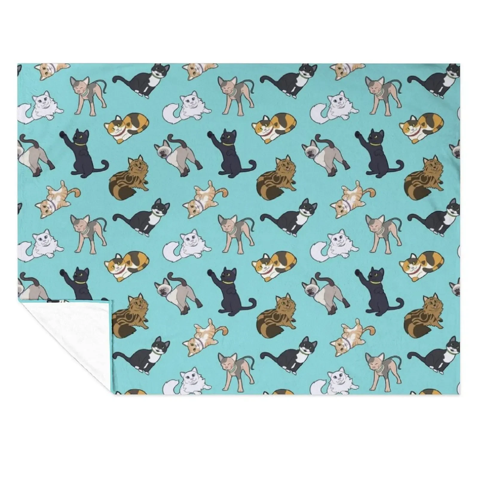 

Cat Pattern - Teal Throw Blanket Travel Kid'S Hairy Picnic Blankets