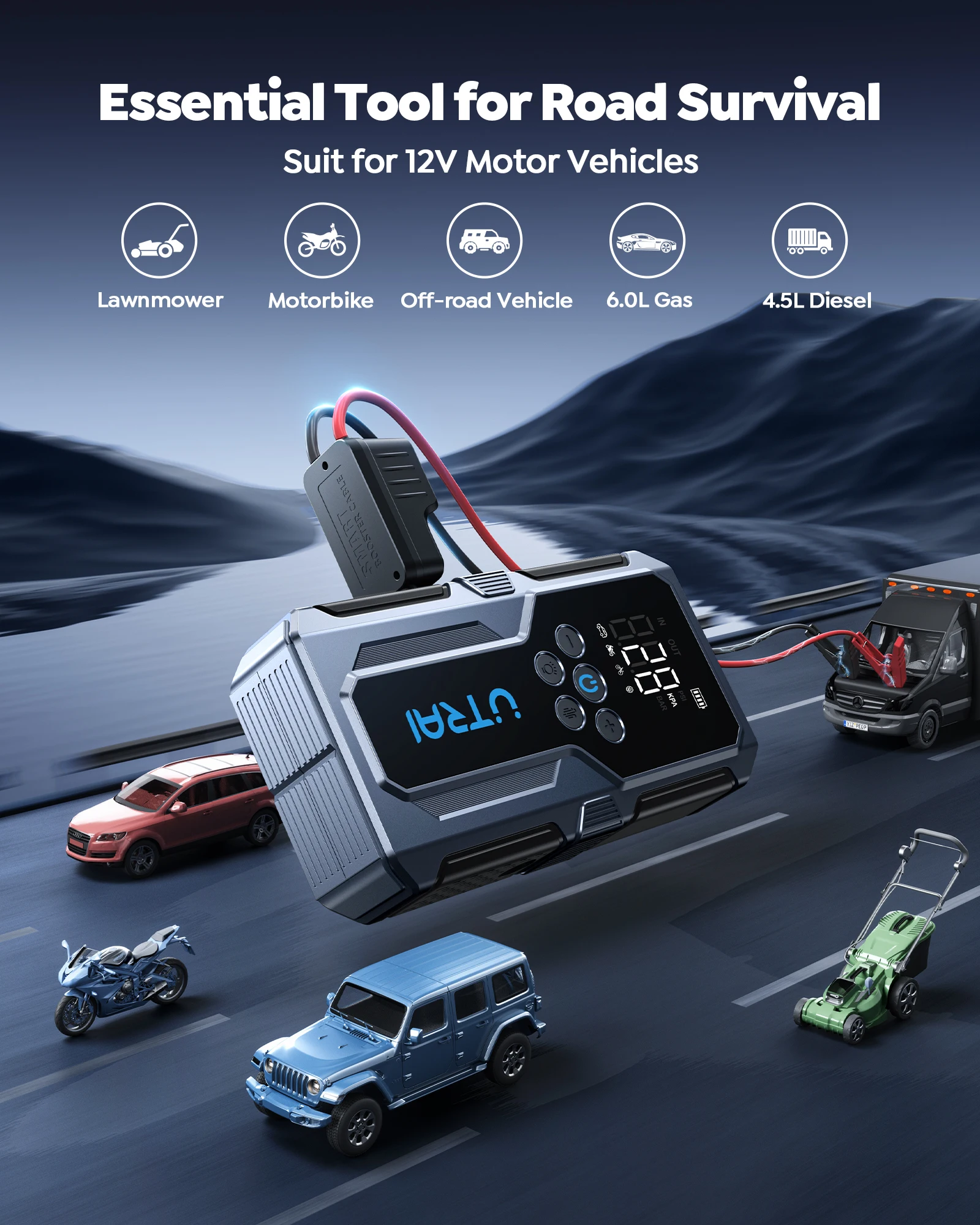 UTRAI 4 في 1 1500A سيارة كاتب الانتقال 150PSI مضخة الإطارات الكهربائية المحمولة قوة البنك الطوارئ الداعم اكسسوارات إلكترونيات السيارات #2