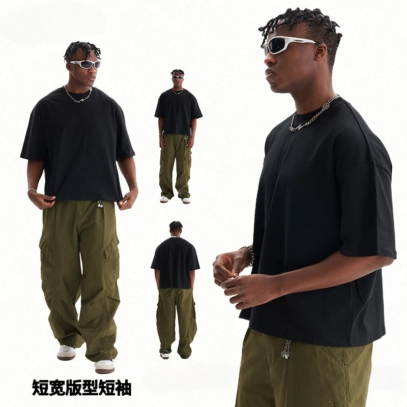 

Custom LOGO Men's Youth Short Wide Edition 240G Heavy 100% Cotton High Quality Loose Short Sleeve T-Shirt XS-3XL