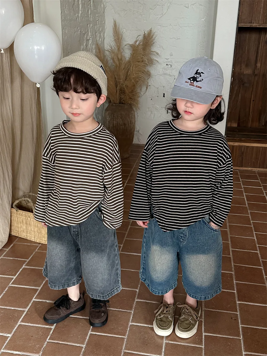 MILANCEL Autumn Children Bottoming Shirt 1-7T Color Block Stripe Girls Loose Undershirts Boys Long Sleeved T-shirt Kids Clothes