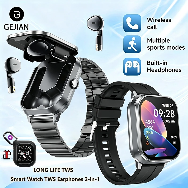 New Earphones And Watch 2-in-1 TFT 2.01-inch High-definition Health Monitoring Bluetooth Call Exercise Step Counting Smart Watch