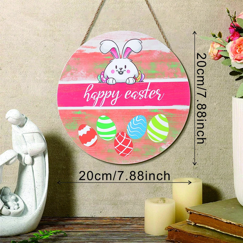 2D Flat, 1pc 1pcs Elegant Ornate Tale Rabbit & Egg Wooden Hanging Sign - Artificial Wood Easter Decoration Suitable for Spring D